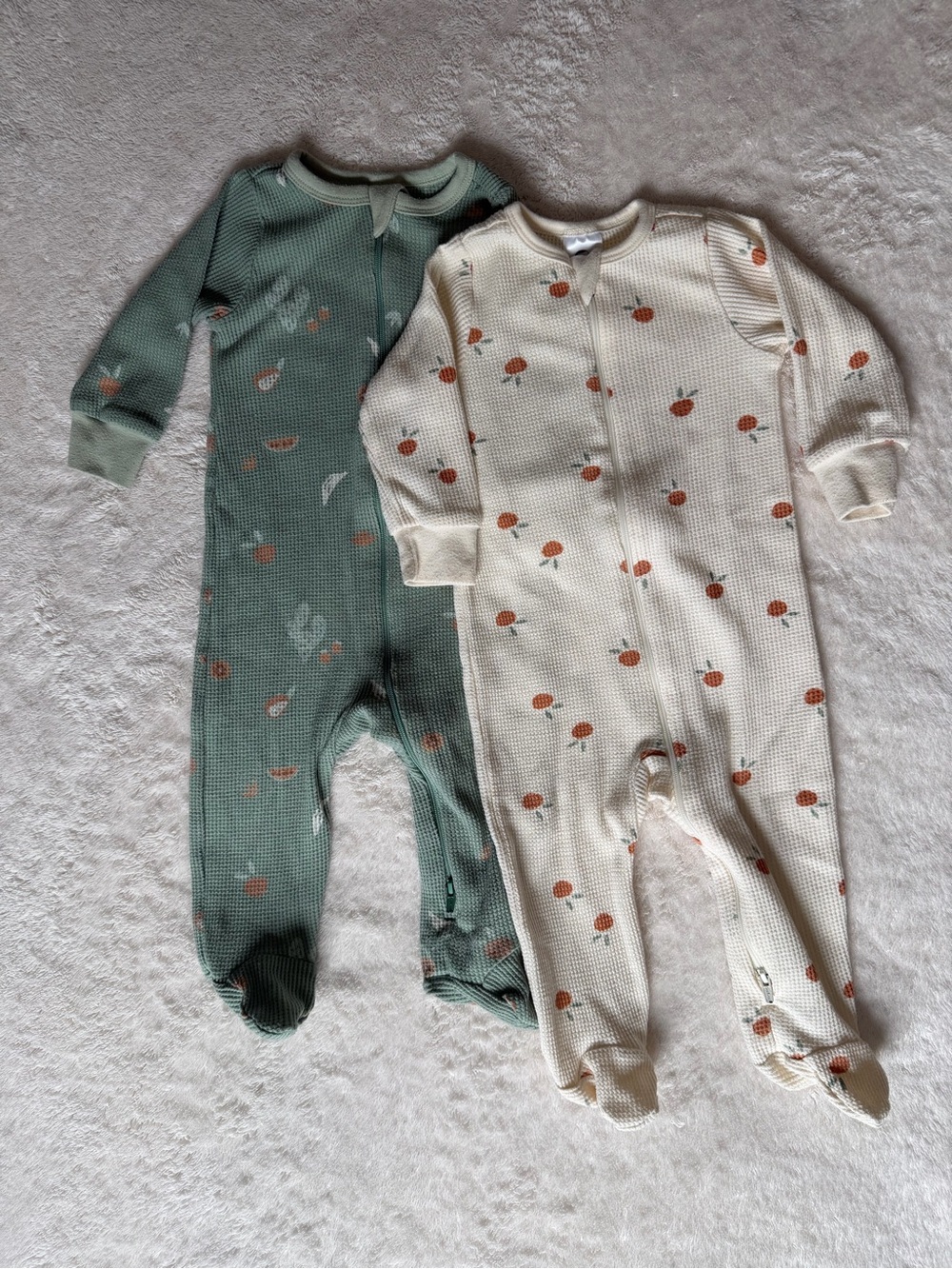 Gerber Footed One-Piece Sleepers in Green and Cream with Fruit Print